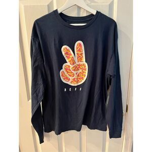 NEFF Navy Long Sleeve Peace T-Shirt sz L EUC